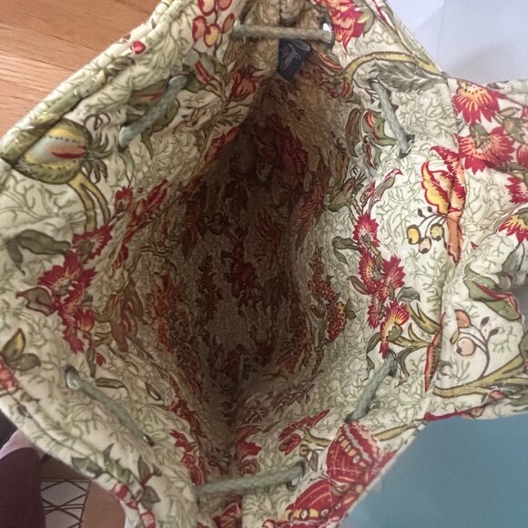 Women's Quilted fabric floral backpack tones of Red, Green, Yellow, and orange - Picture 7 of 9